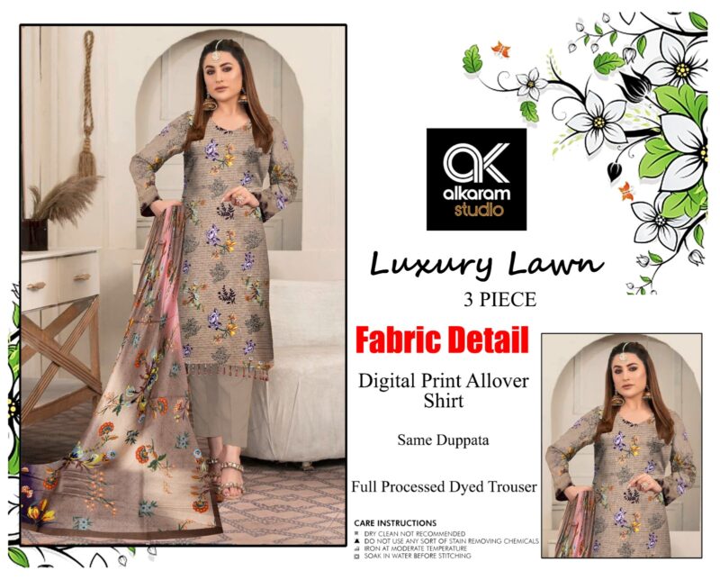 3 Piece Unstitched Printed Lawn Suit