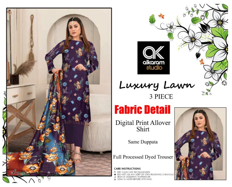 3 Piece Unstitched Printed Lawn Suit