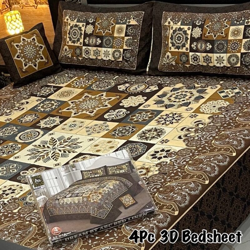 Cotton 4 Piece Double Bed Sheet Set | 3D Panel Bedsheet