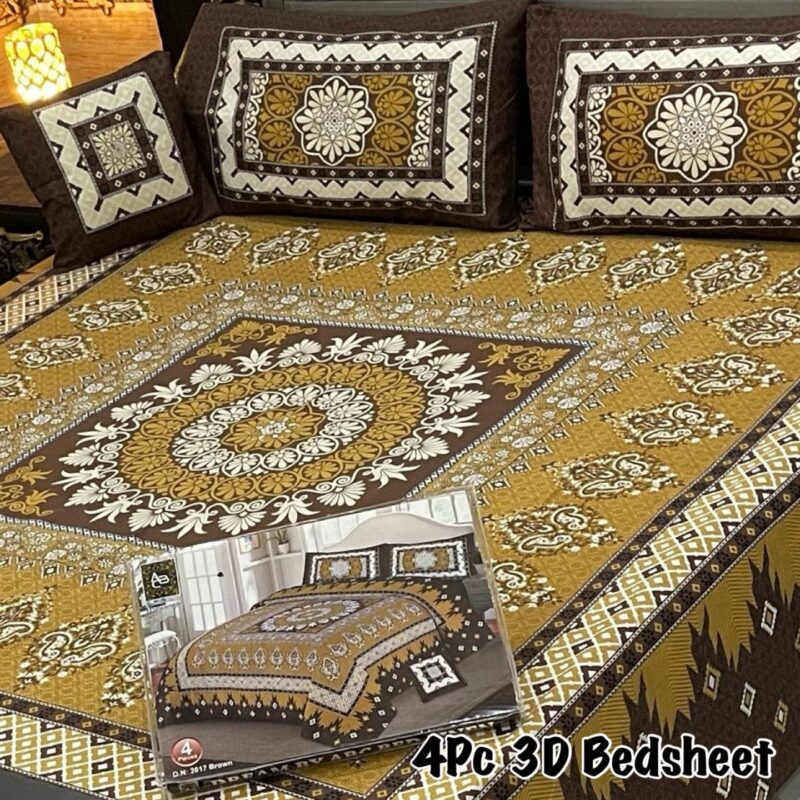 Cotton 4 Piece Double Bed Sheet Set | 3D Panel Bedsheet