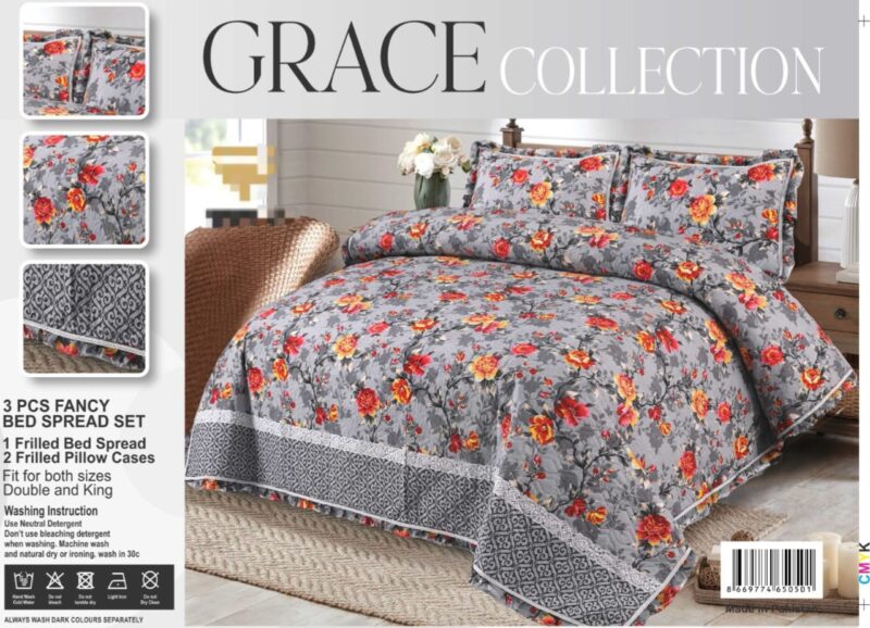 Quilted Fancy Frilled Bed Spread Set-3Pcs