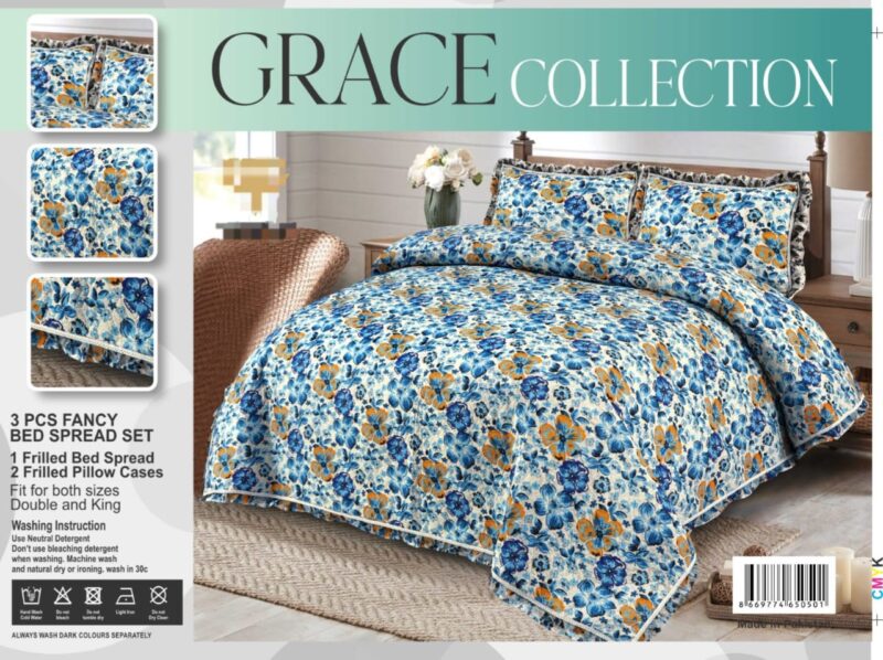 Quilted Fancy Frilled Bed Spread Set-3Pcs