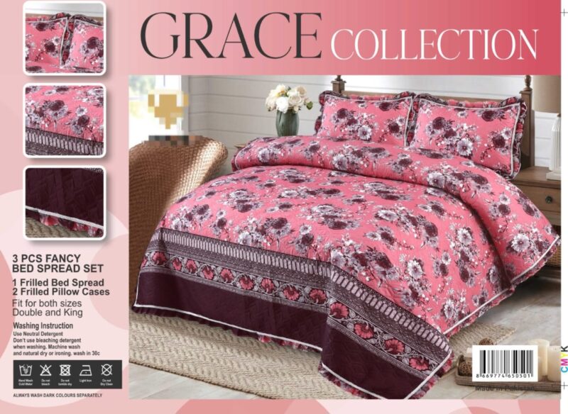 Quilted Fancy Frilled Bed Spread Set-3Pcs
