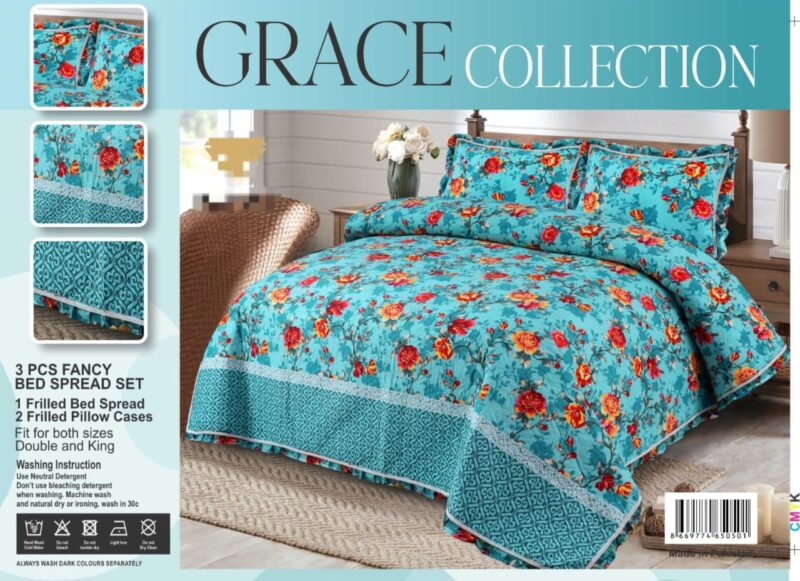 Quilted Fancy Frilled Bed Spread Set-3Pcs
