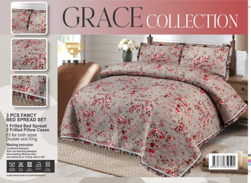 Quilted Fancy Frilled Bed Spread Set-3Pcs