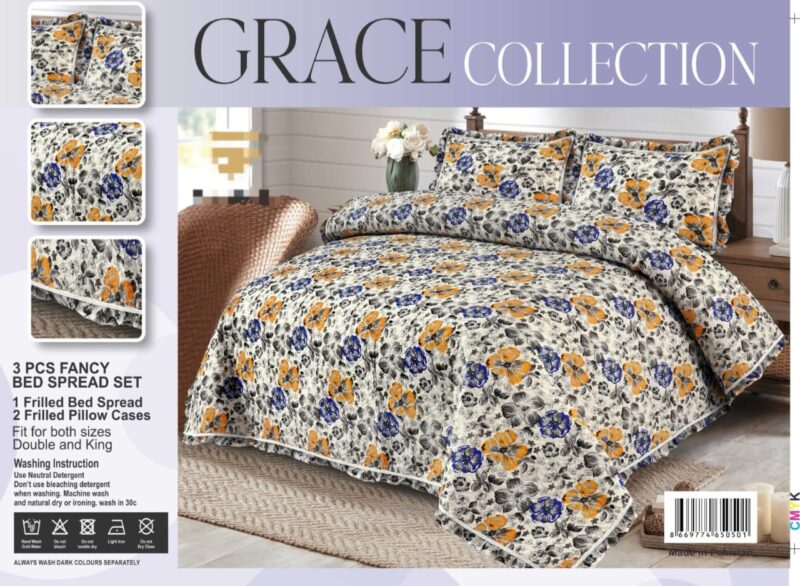 Quilted Fancy Frilled Bed Spread Set-3Pcs