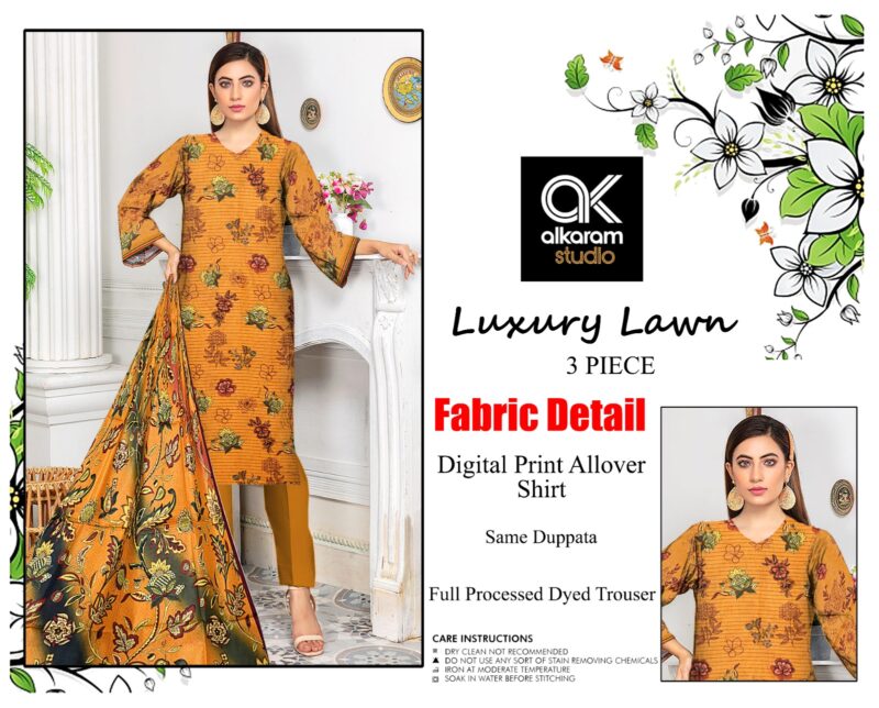 3 Piece Unstitched Printed Lawn Suit
