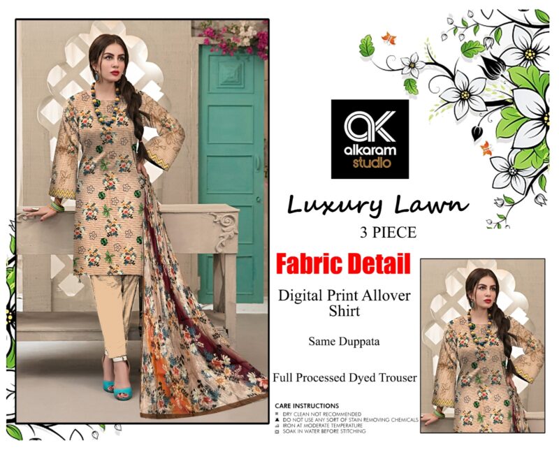 3 Piece Unstitched Printed Lawn Suit